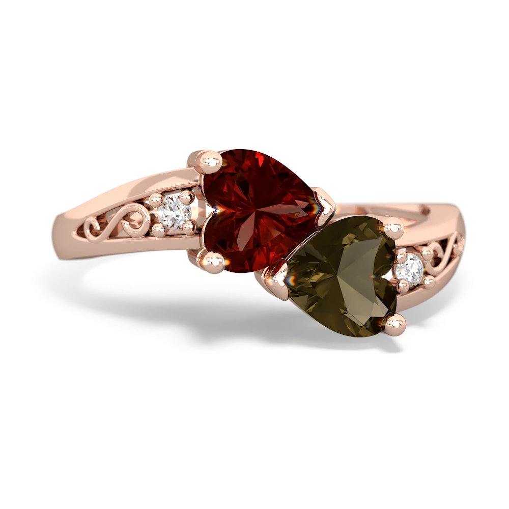 Garnet Snuggling Hearts 14K Rose Gold ring R2178