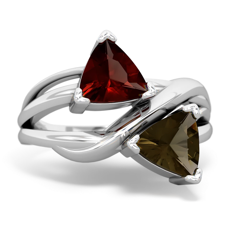 Garnet Split Band Swirl 14K White Gold ring R2341