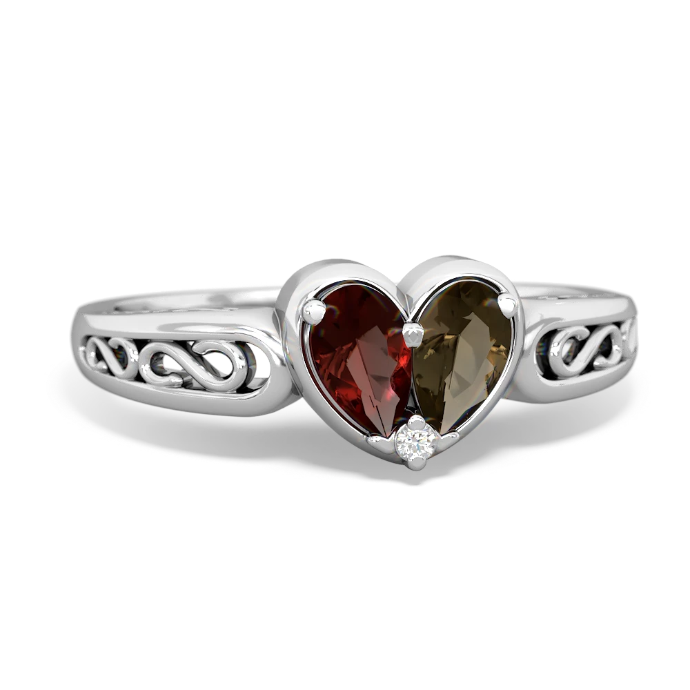 Garnet Filligree 'One Heart' 14K White Gold ring R5070