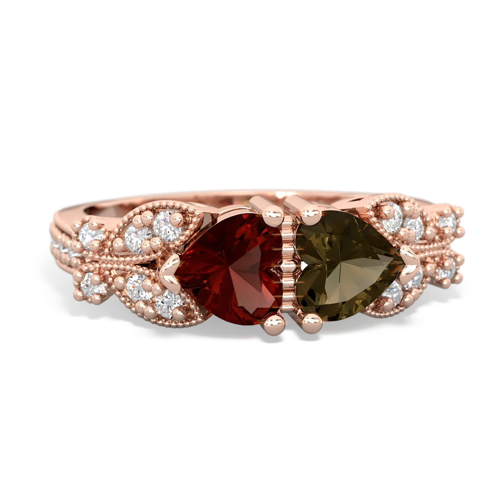 Garnet Diamond Butterflies 14K Rose Gold ring R5601