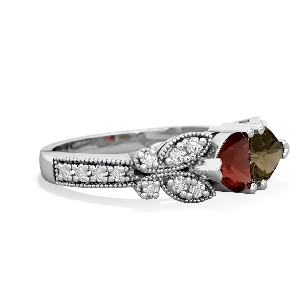 Garnet Diamond Butterflies 14K White Gold ring R5601