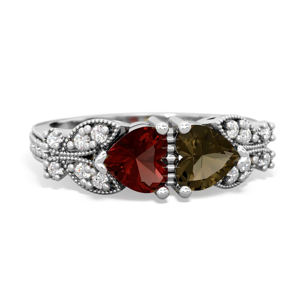 Garnet Diamond Butterflies 14K White Gold ring R5601