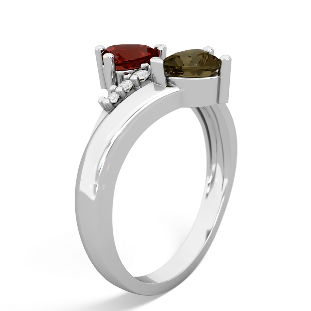 Garnet Heart To Heart 14K White Gold ring R2064