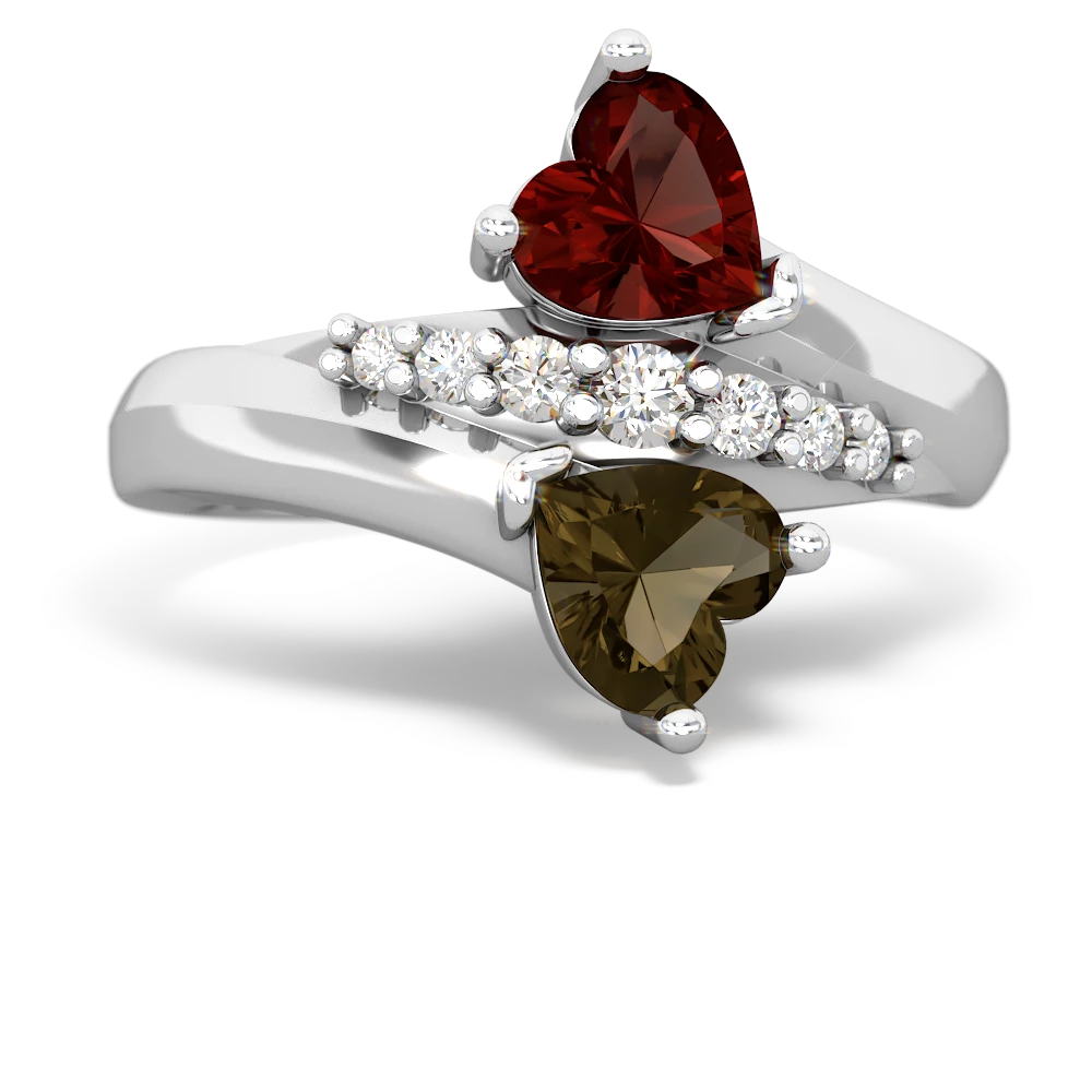 Garnet Heart To Heart 14K White Gold ring R2064