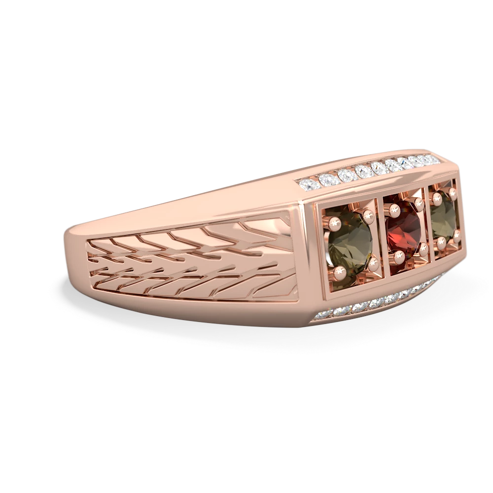 Garnet Three Stone Tire Tread Men's 14K Rose Gold ring R0520