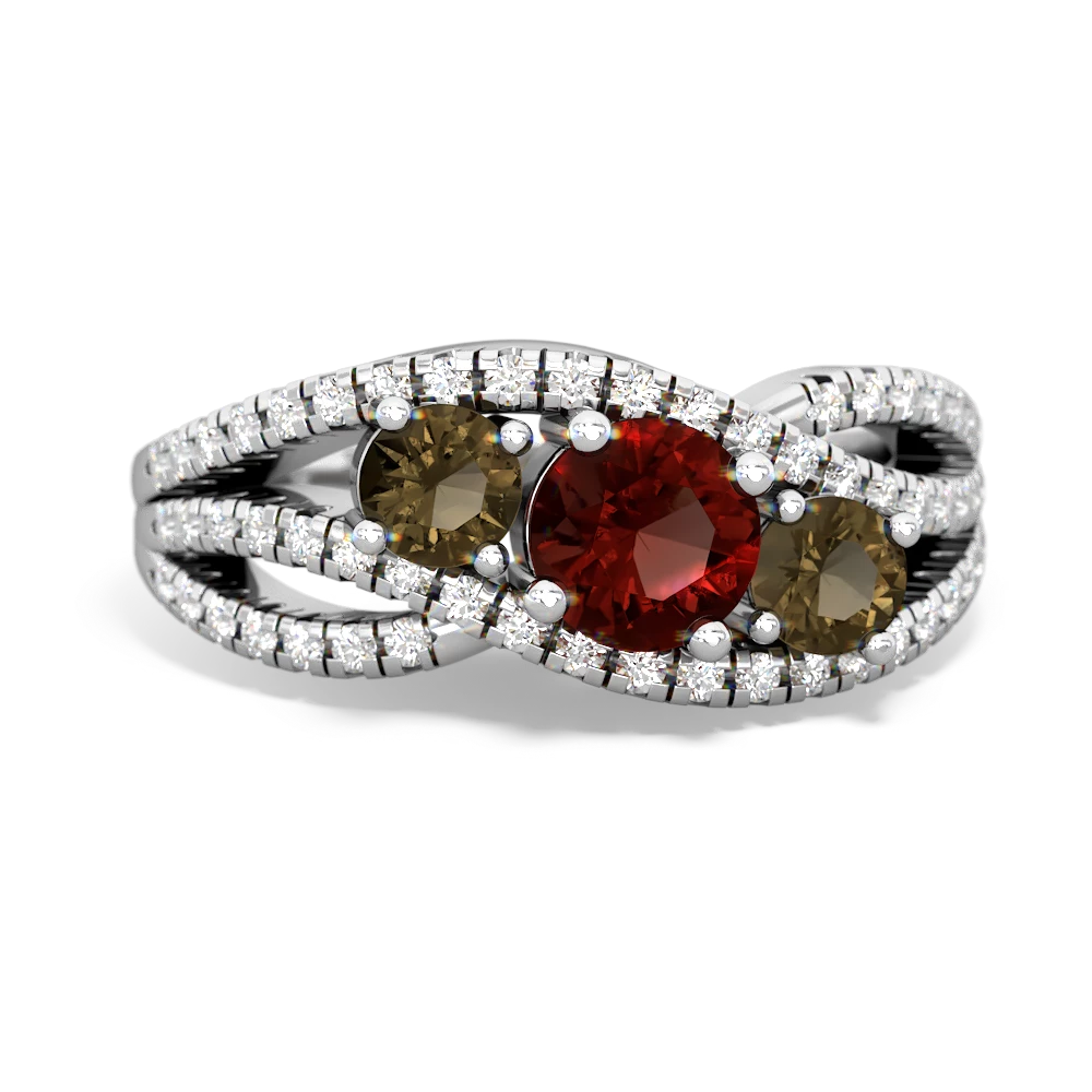 Garnet Three Stone Aurora 14K White Gold ring R3080