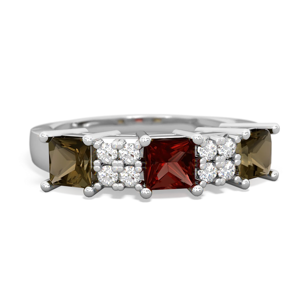 Garnet Three Stone Diamond Cluster 14K White Gold ring R2592