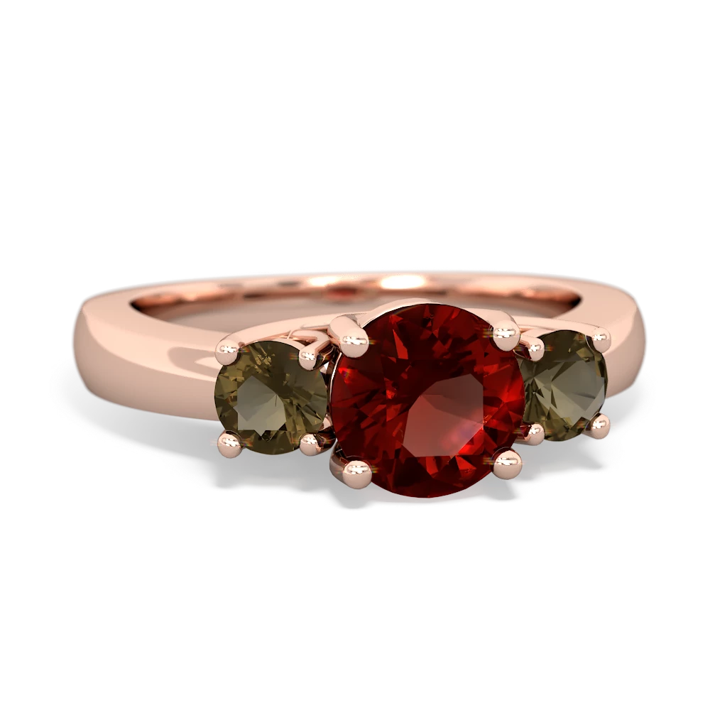 Garnet Three Stone Round Trellis 14K Rose Gold ring R4018