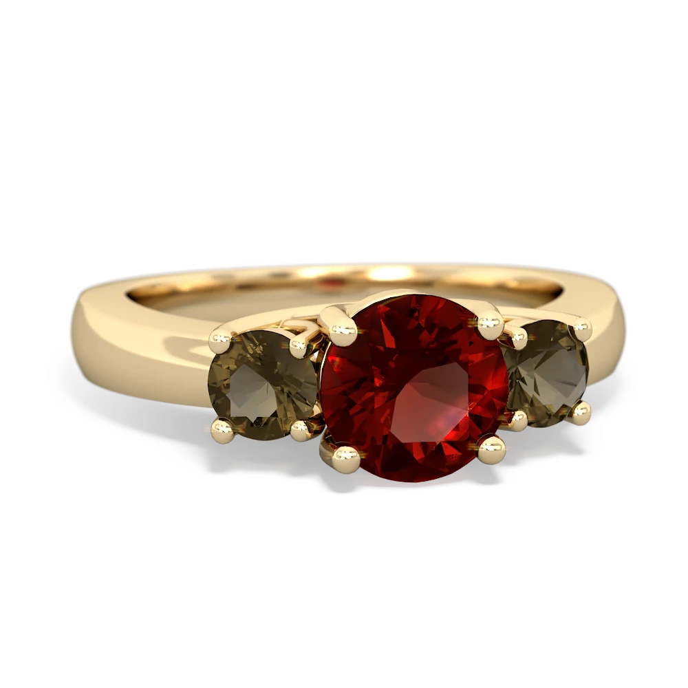 Garnet Three Stone Round Trellis 14K Yellow Gold ring R4018