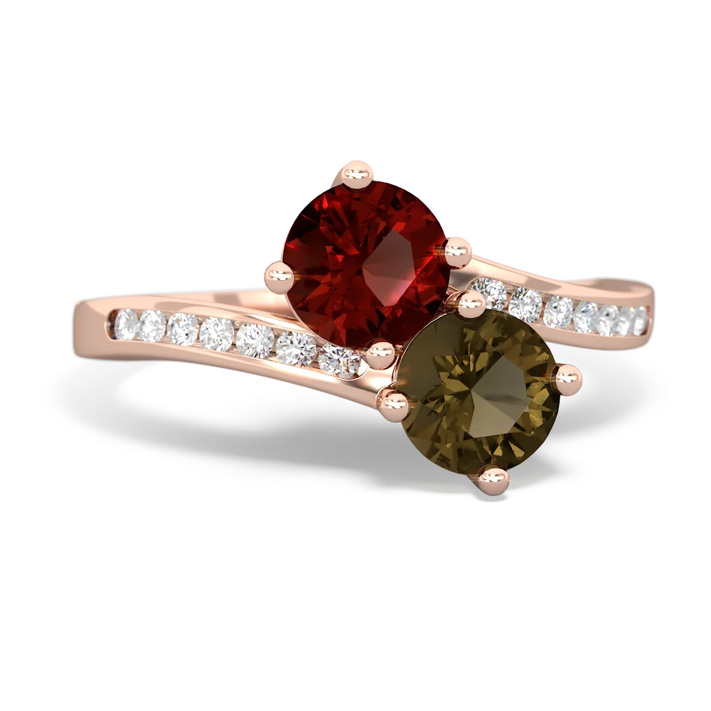 Garnet Channel Set Two Stone 14K Rose Gold ring R5303