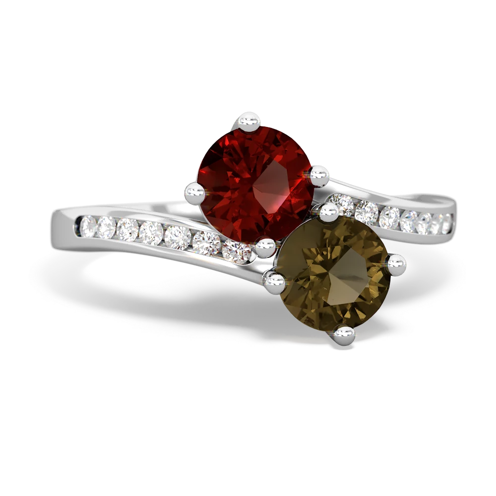 Garnet Channel Set Two Stone 14K White Gold ring R5303