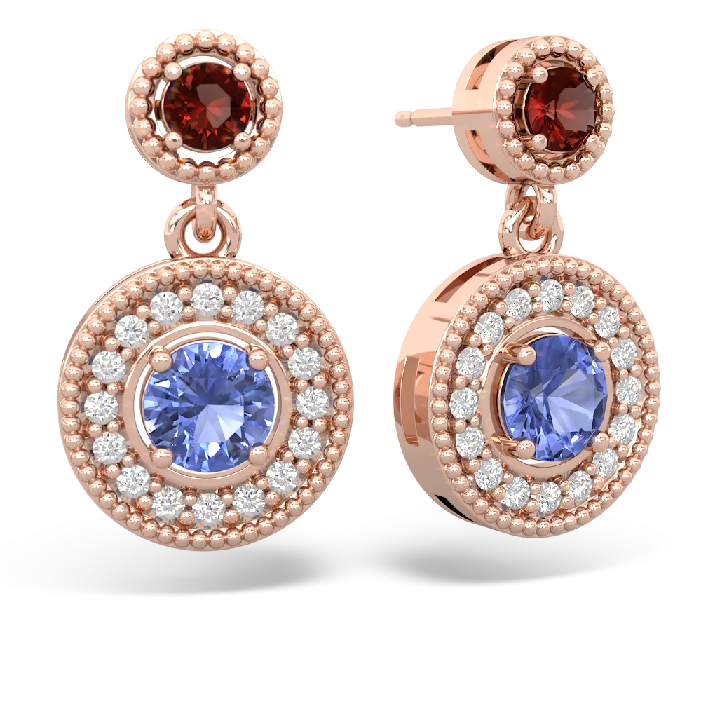 Garnet Halo Dangle 14K Rose Gold earrings E5319