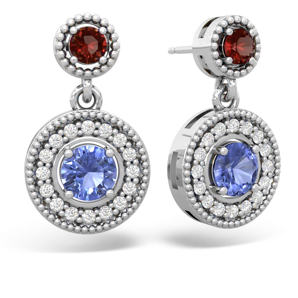 Garnet Halo Dangle 14K White Gold earrings E5319