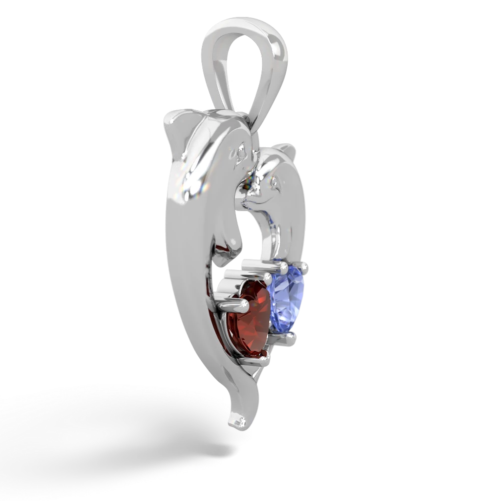 Garnet Dolphin Heart 14K White Gold pendant P5820