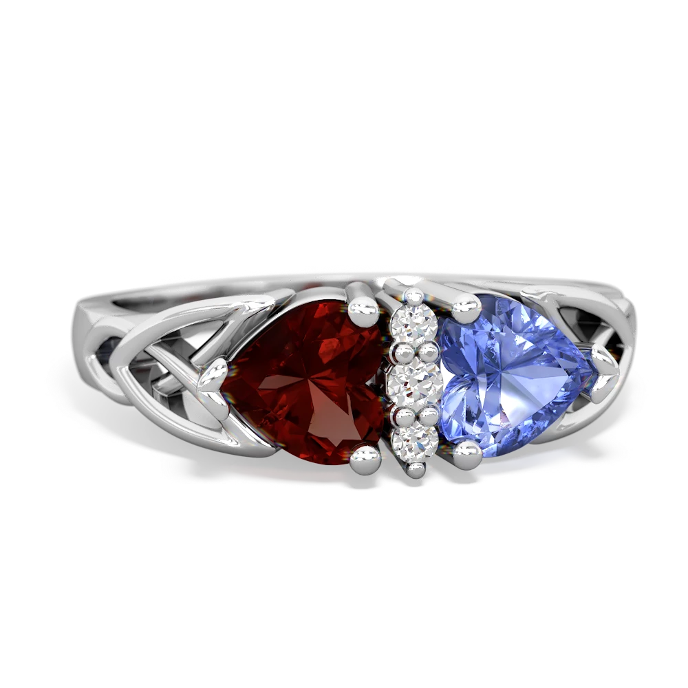 Garnet Celtic Knot Double Heart 14K White Gold ring R5040