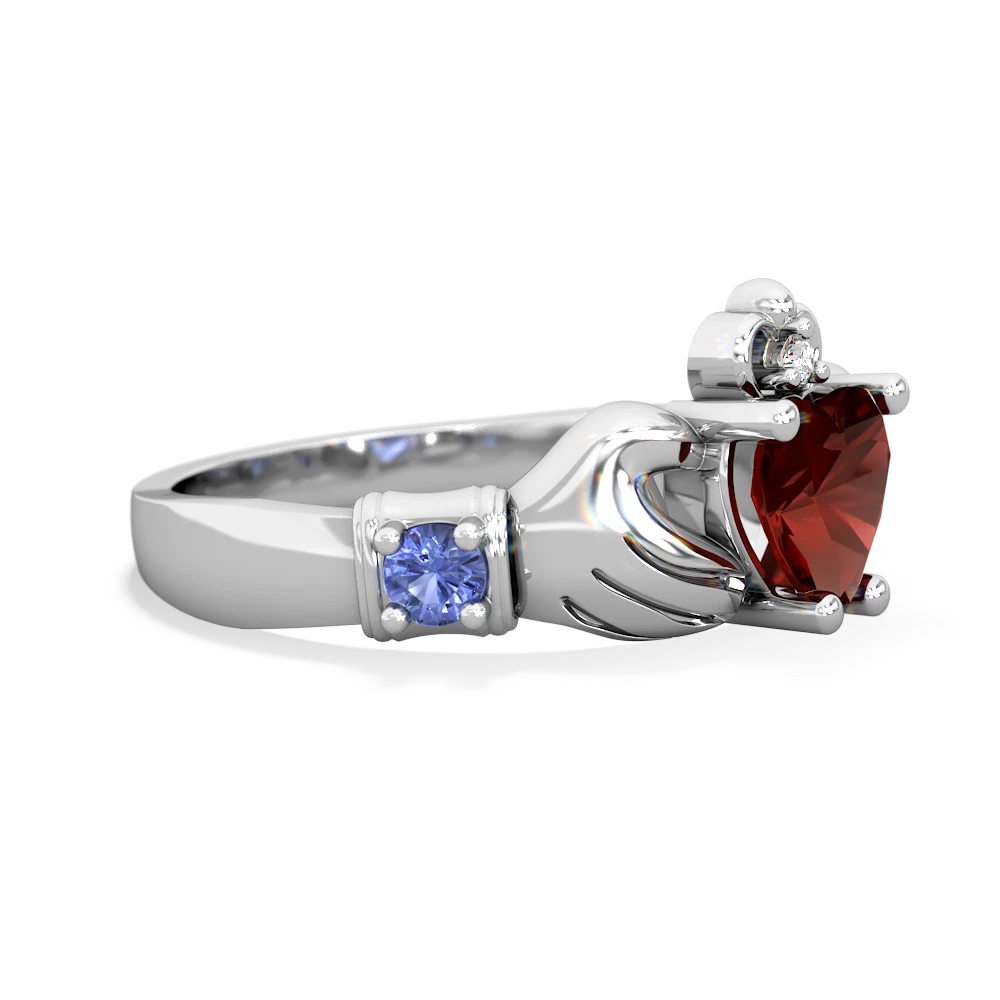 Garnet Claddagh Keepsake 14K White Gold ring R5245