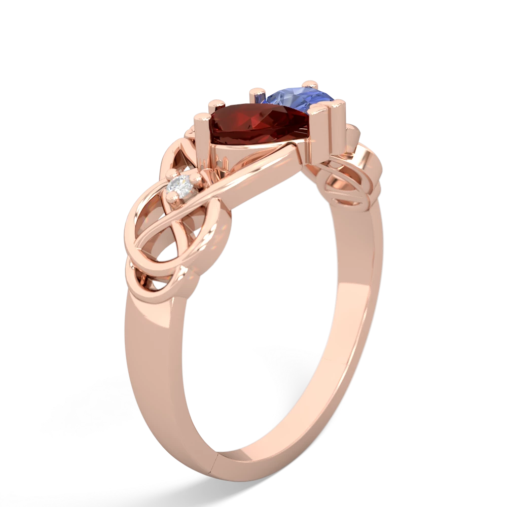 Garnet 'One Heart' Celtic Knot Claddagh 14K Rose Gold ring R5322