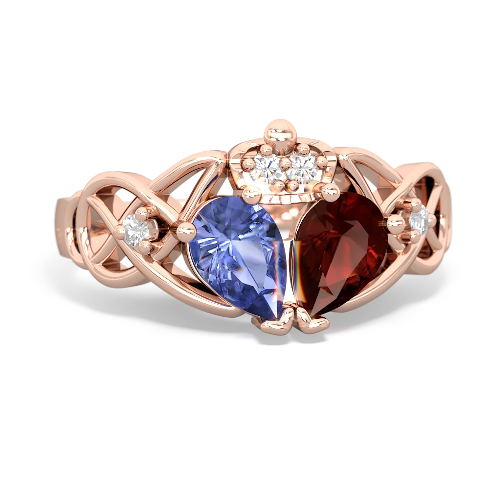 Garnet 'One Heart' Celtic Knot Claddagh 14K Rose Gold ring R5322