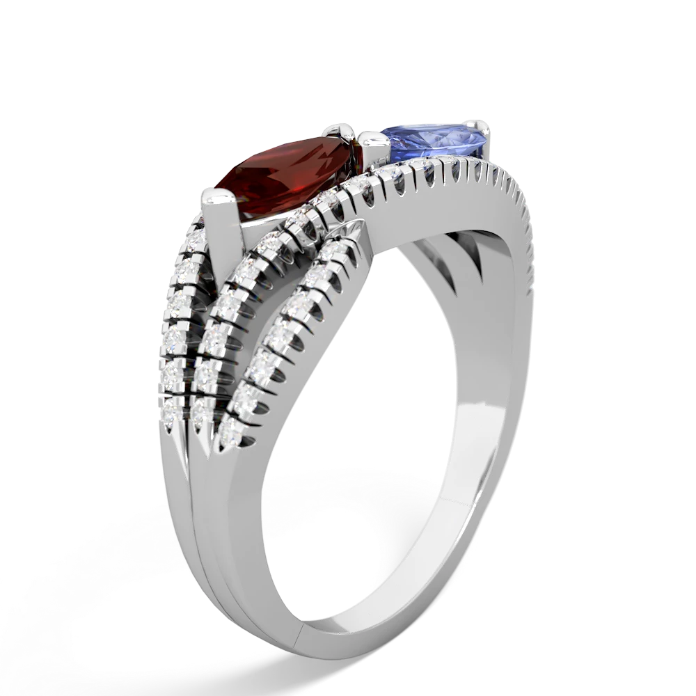 Garnet Diamond Rivers 14K White Gold ring R3070