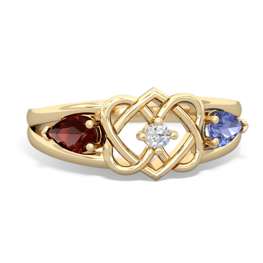 Garnet Hearts Intertwined 14K Yellow Gold ring R5880