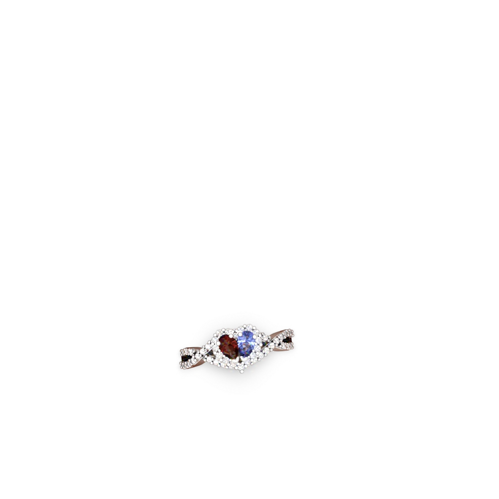 Garnet Diamond Twist 'One Heart' 14K White Gold ring R2640HRT