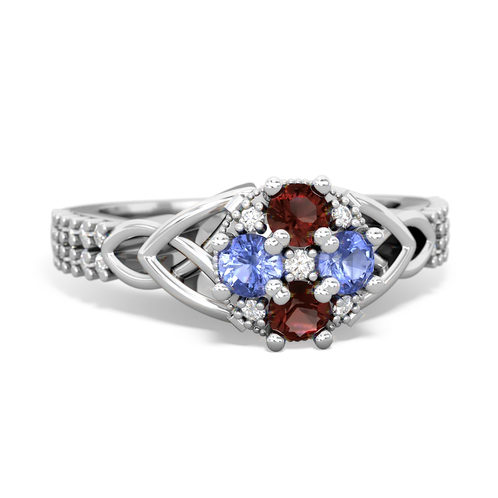 Garnet Celtic Knot Cluster Engagement 14K White Gold ring R26443RD