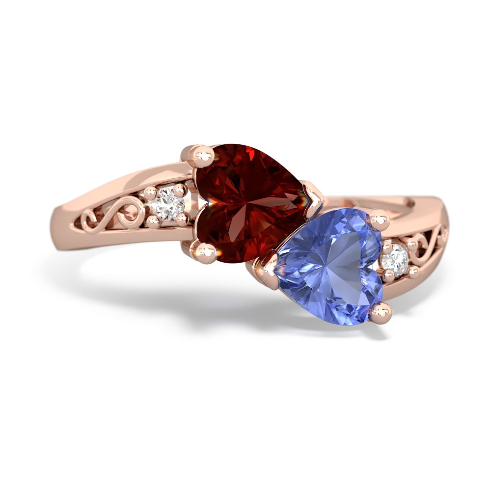 Garnet Snuggling Hearts 14K Rose Gold ring R2178