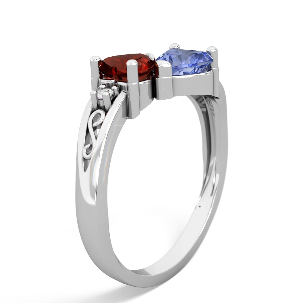 Garnet Snuggling Hearts 14K White Gold ring R2178