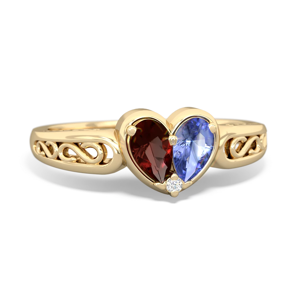 Garnet Filligree 'One Heart' 14K Yellow Gold ring R5070