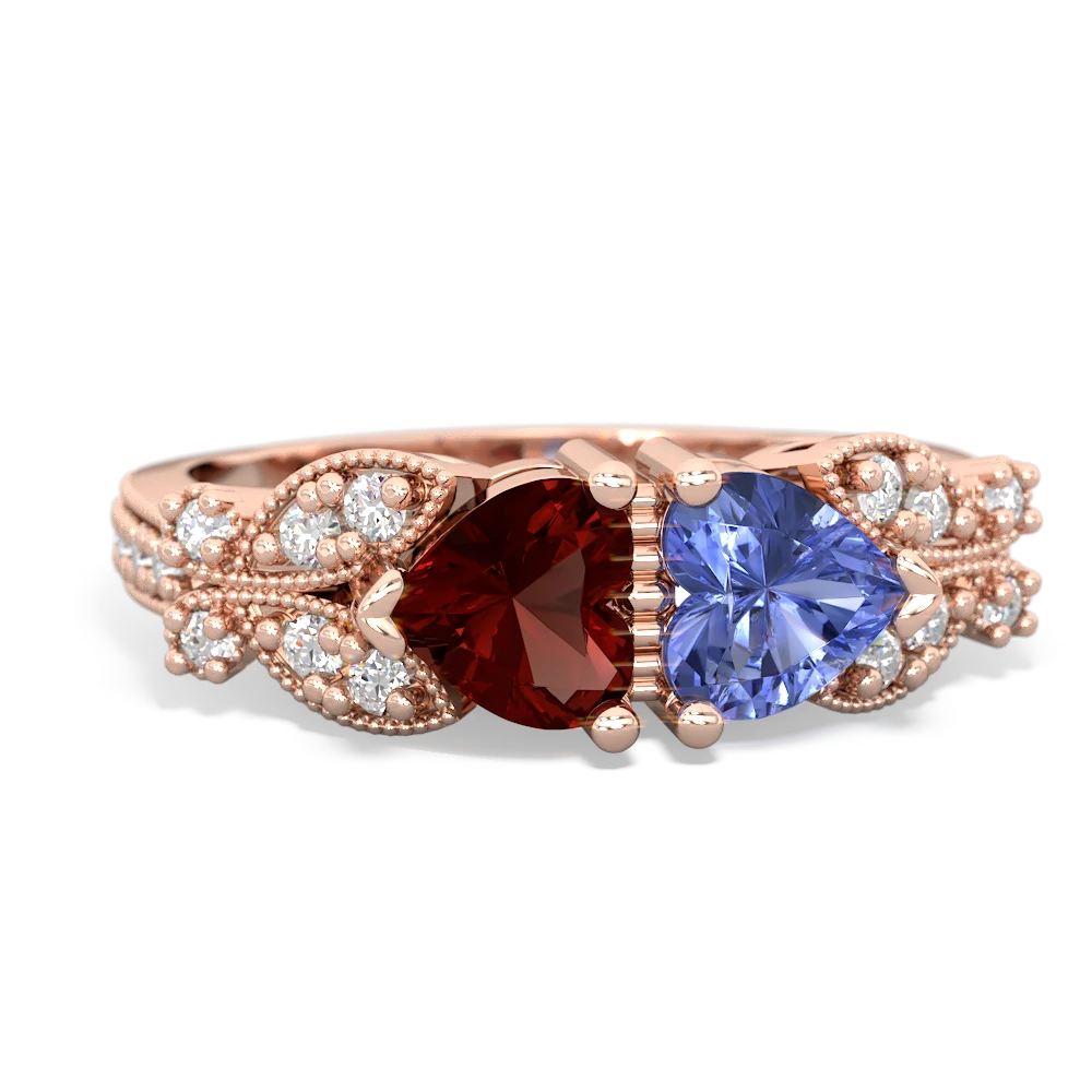 Garnet Diamond Butterflies 14K Rose Gold ring R5601