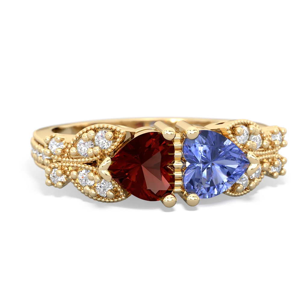 Garnet Diamond Butterflies 14K Yellow Gold ring R5601