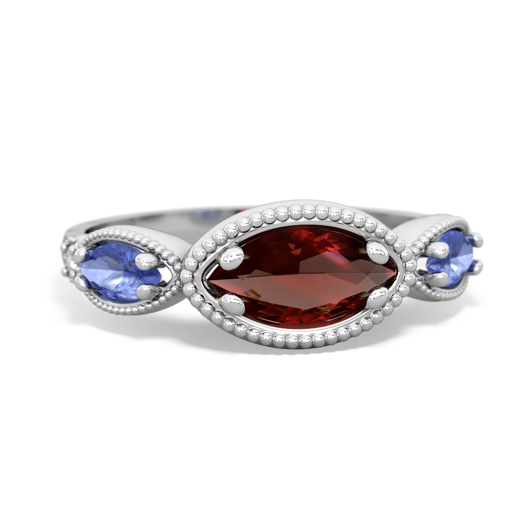 Garnet Milgrain Marquise 14K White Gold ring R5700