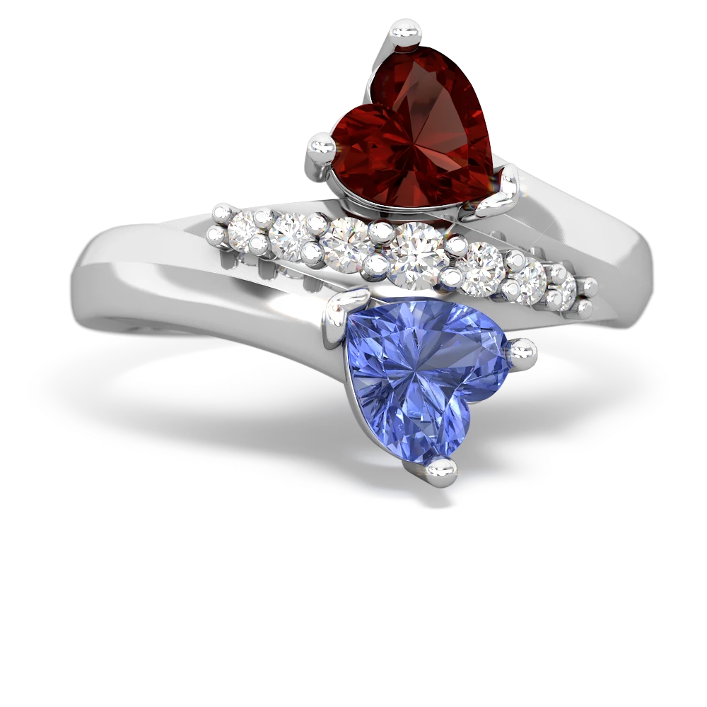 Garnet Heart To Heart 14K White Gold ring R2064