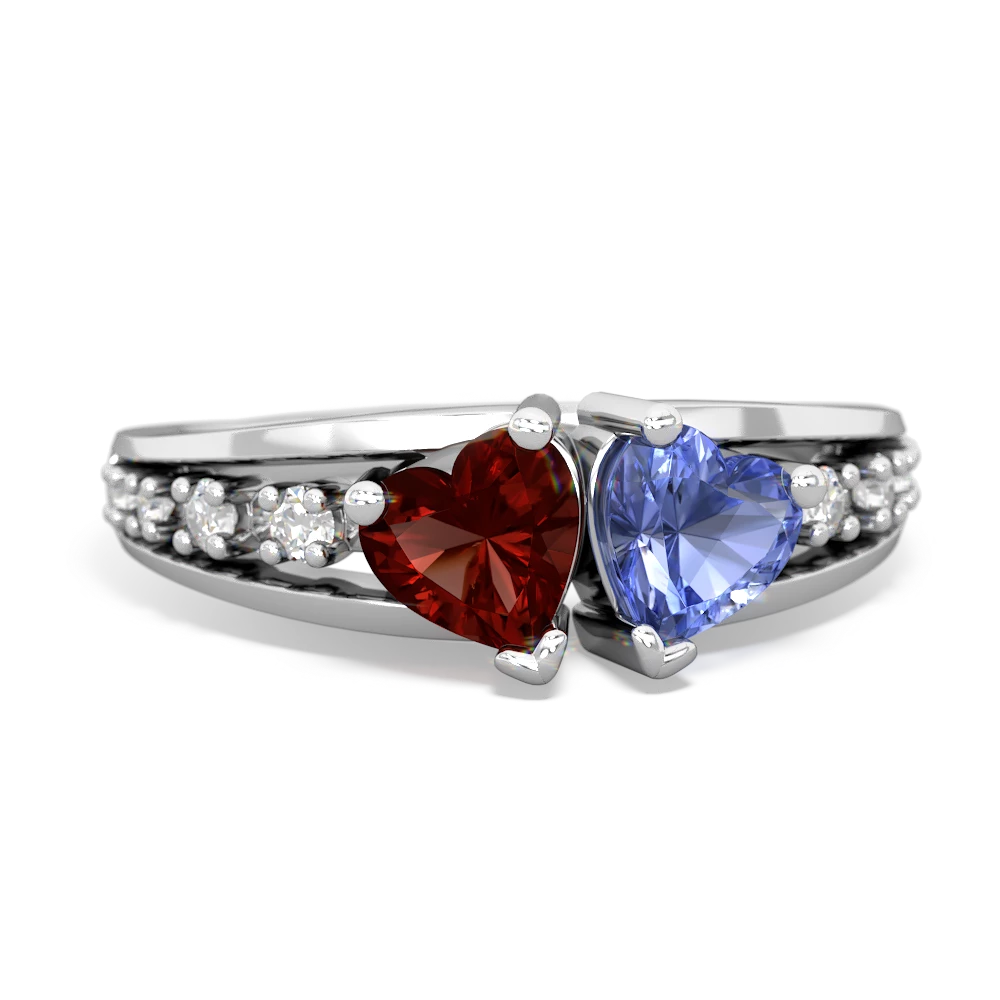 Garnet Heart To Heart 14K White Gold ring R3342