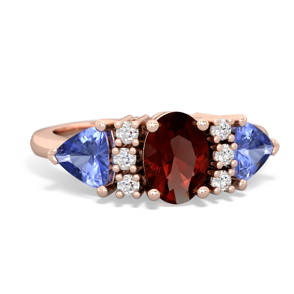 Garnet Antique Style Three Stone 14K Rose Gold ring R2186