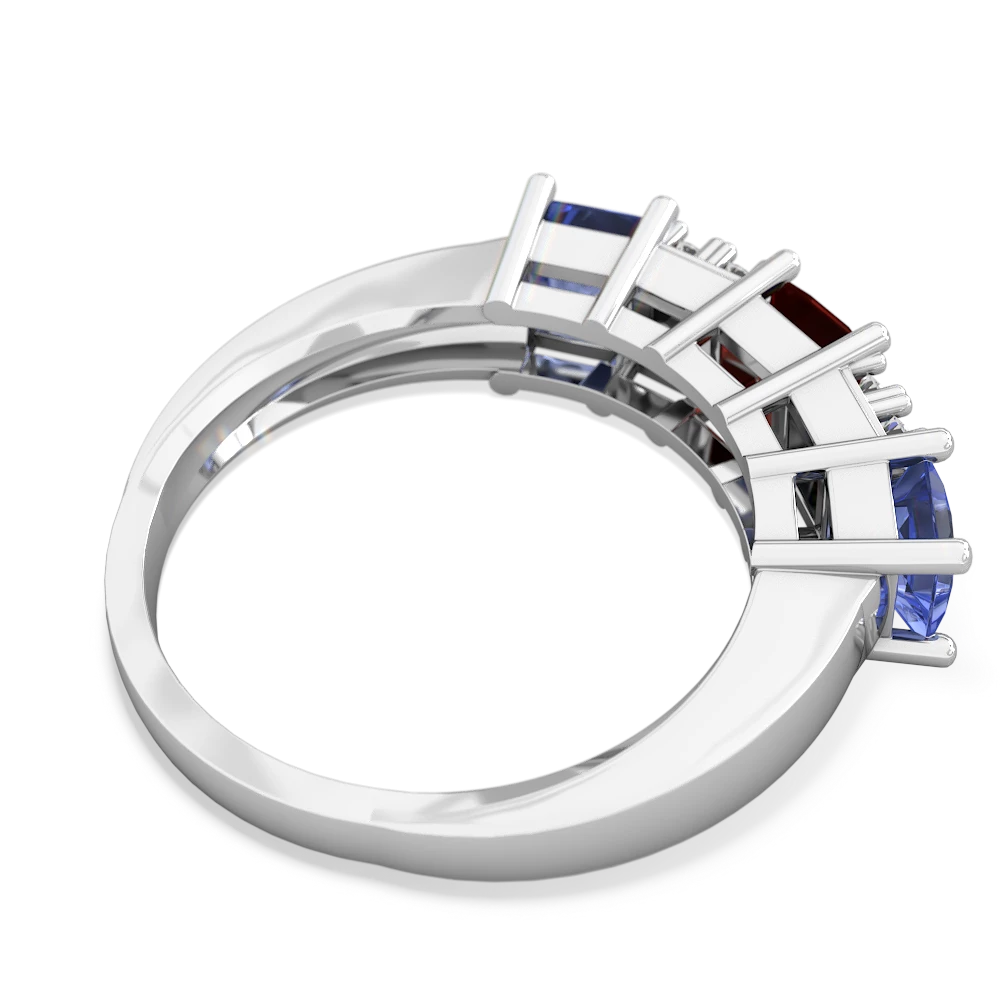 Garnet Three Stone Diamond Cluster 14K White Gold ring R2592