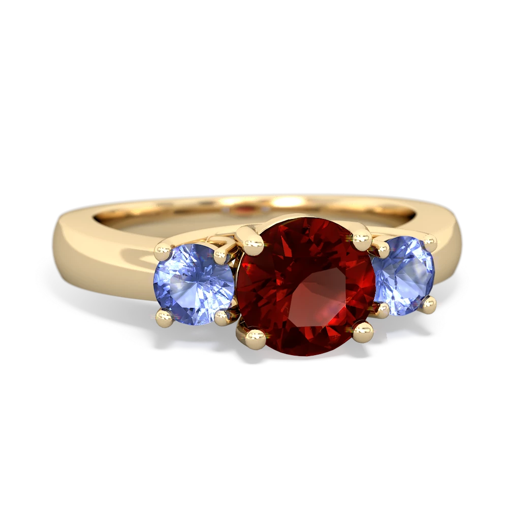 Garnet Three Stone Round Trellis 14K Yellow Gold ring R4018