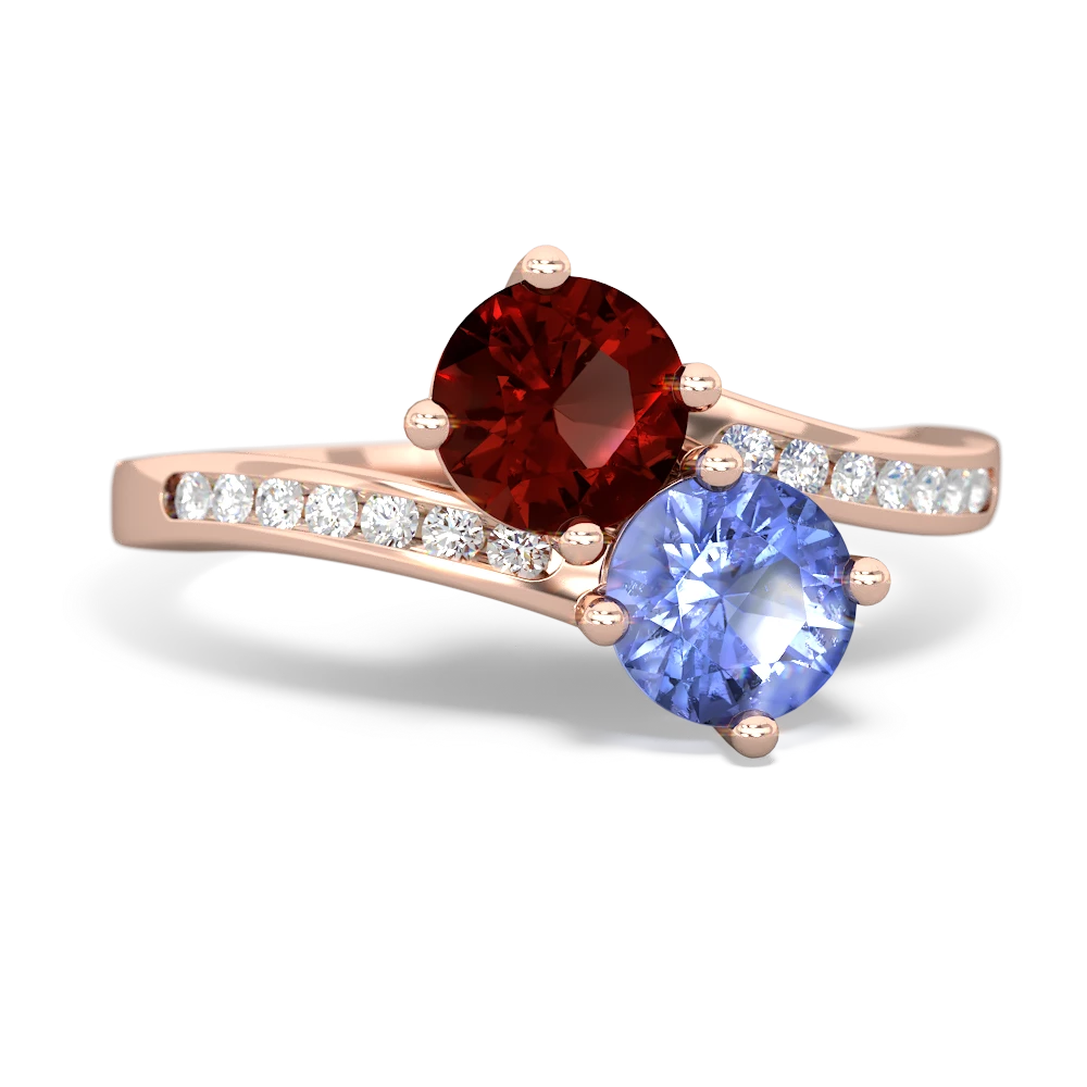 Garnet Channel Set Two Stone 14K Rose Gold ring R5303