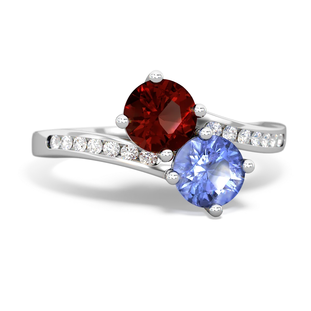 Garnet Channel Set Two Stone 14K White Gold ring R5303