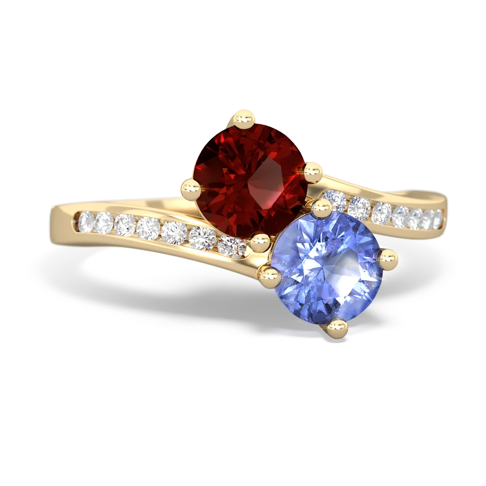 Garnet Channel Set Two Stone 14K Yellow Gold ring R5303