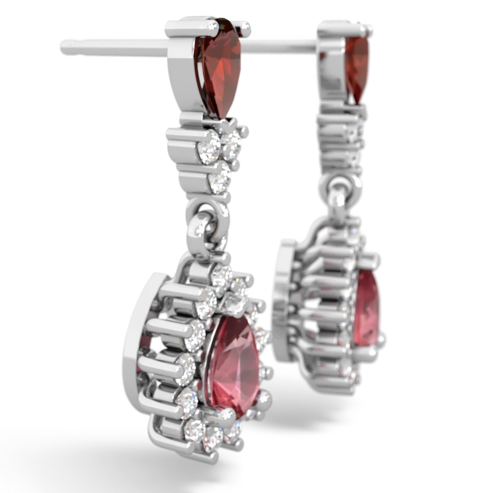 Garnet Halo Pear Dangle 14K White Gold earrings E1882