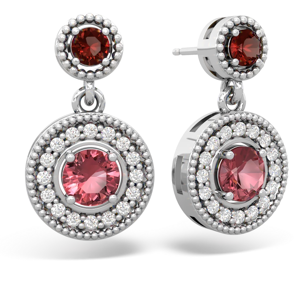Garnet Halo Dangle 14K White Gold earrings E5319