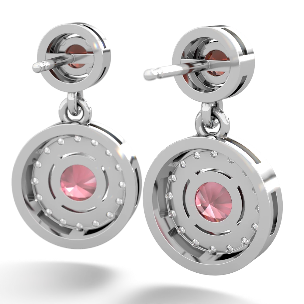 Garnet Halo Dangle 14K White Gold earrings E5319