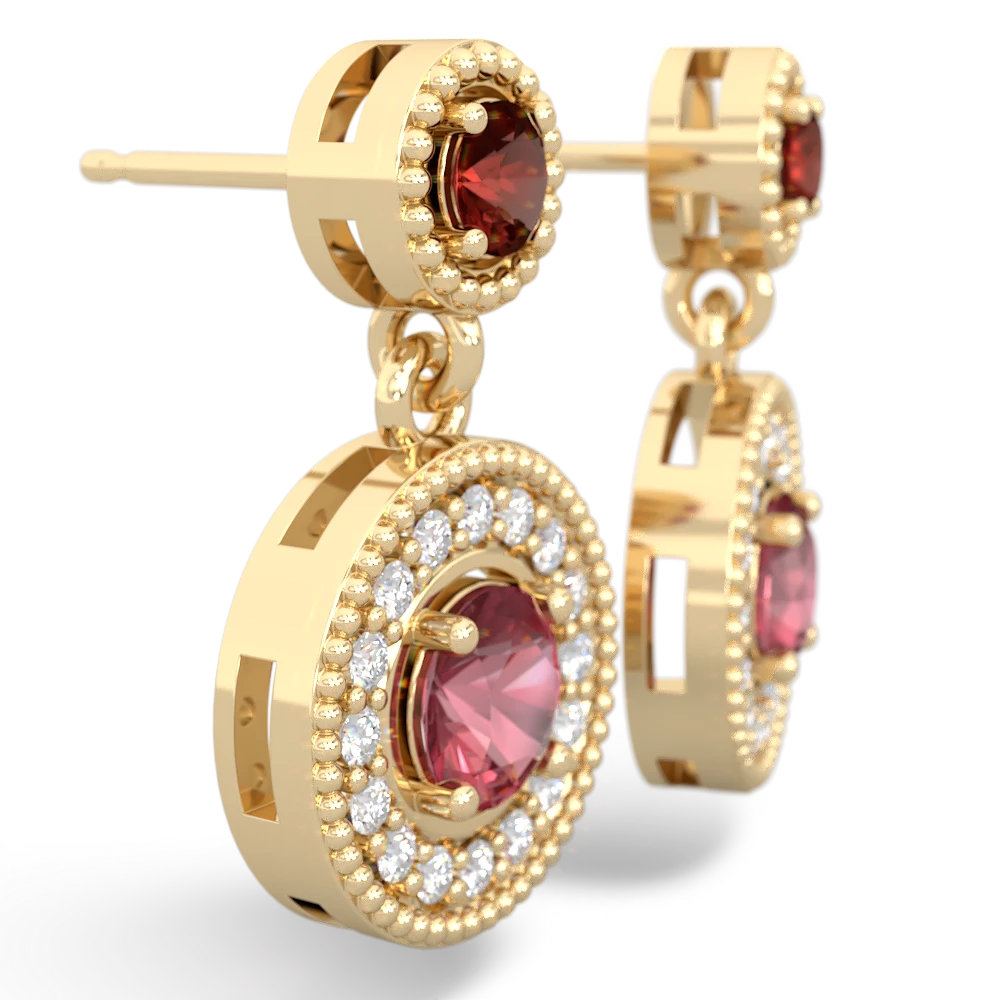 Garnet Halo Dangle 14K Yellow Gold earrings E5319