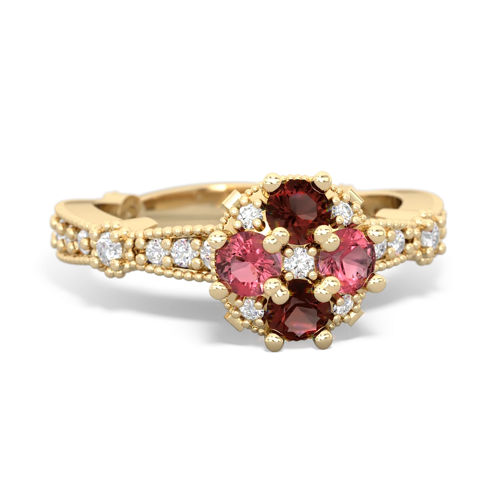 Garnet Sparkling Tiara Cluster 14K Yellow Gold ring R26293RD