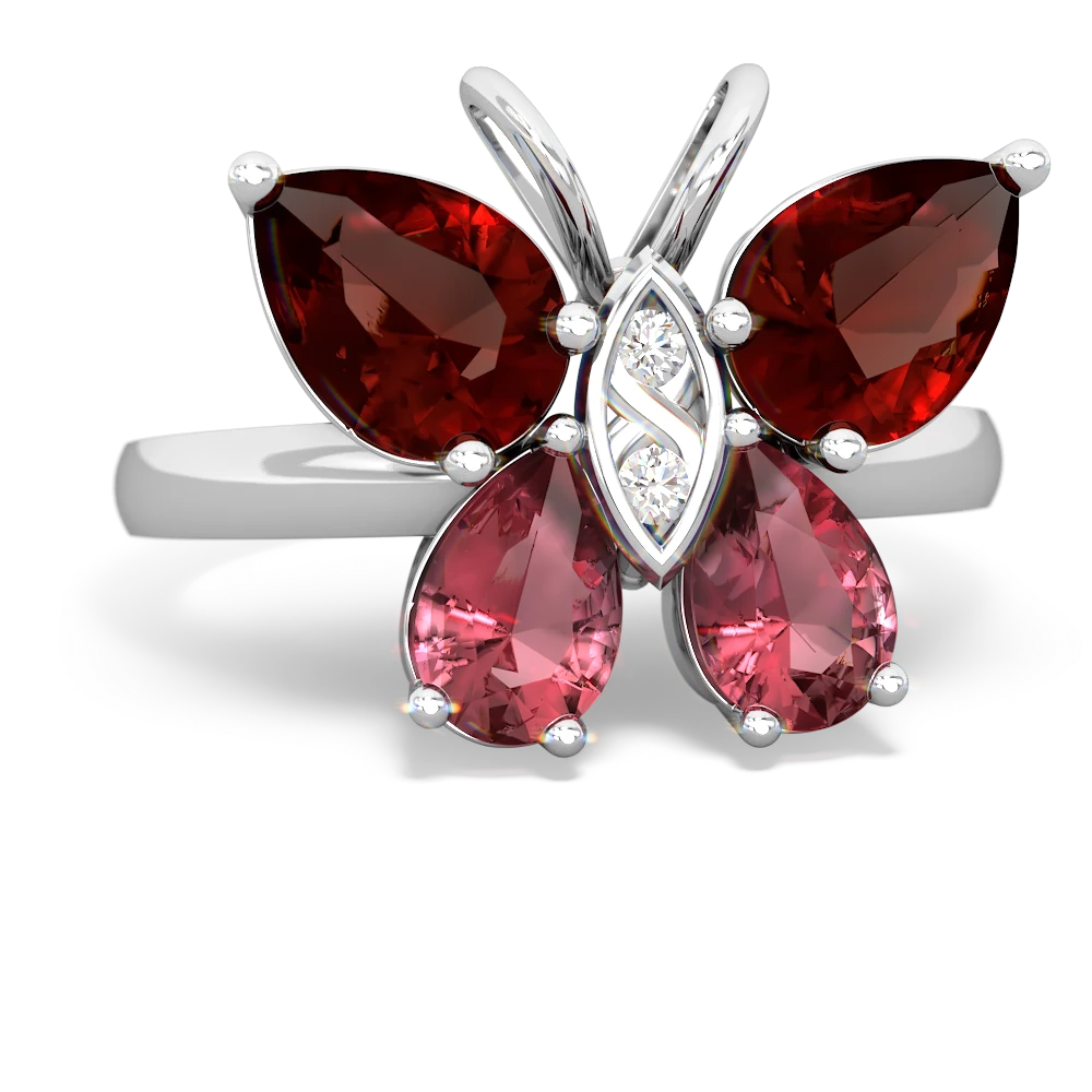 Garnet Butterfly 14K White Gold ring R2215