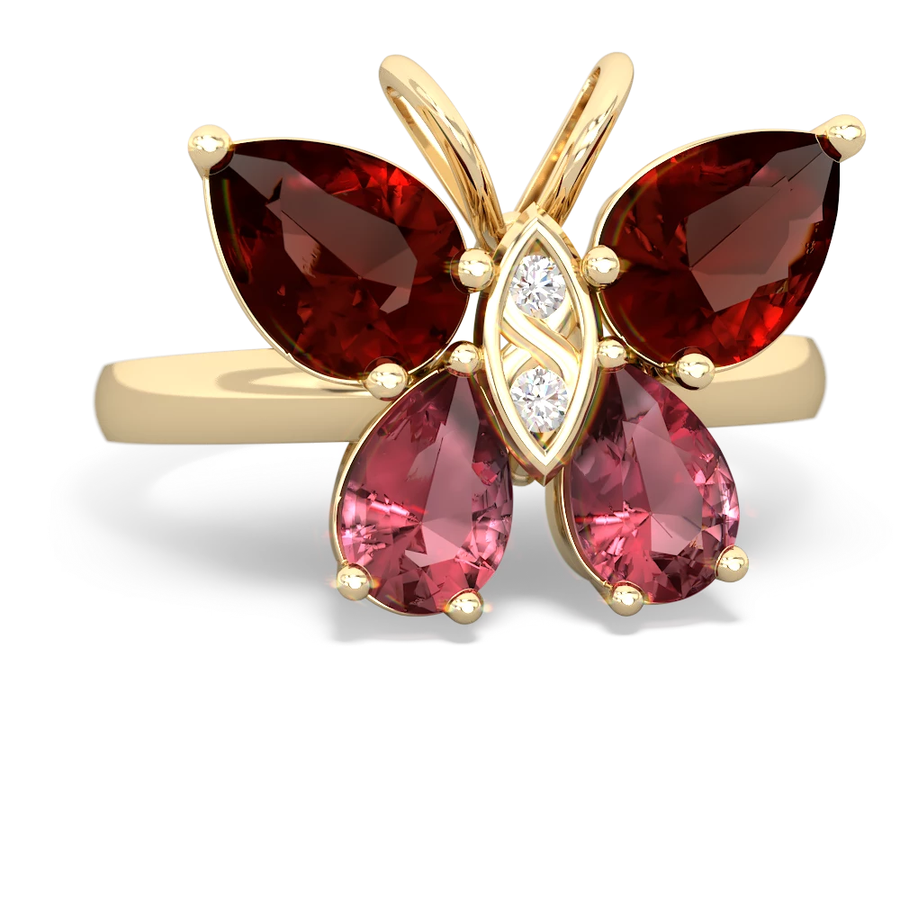 Garnet Butterfly 14K Yellow Gold ring R2215