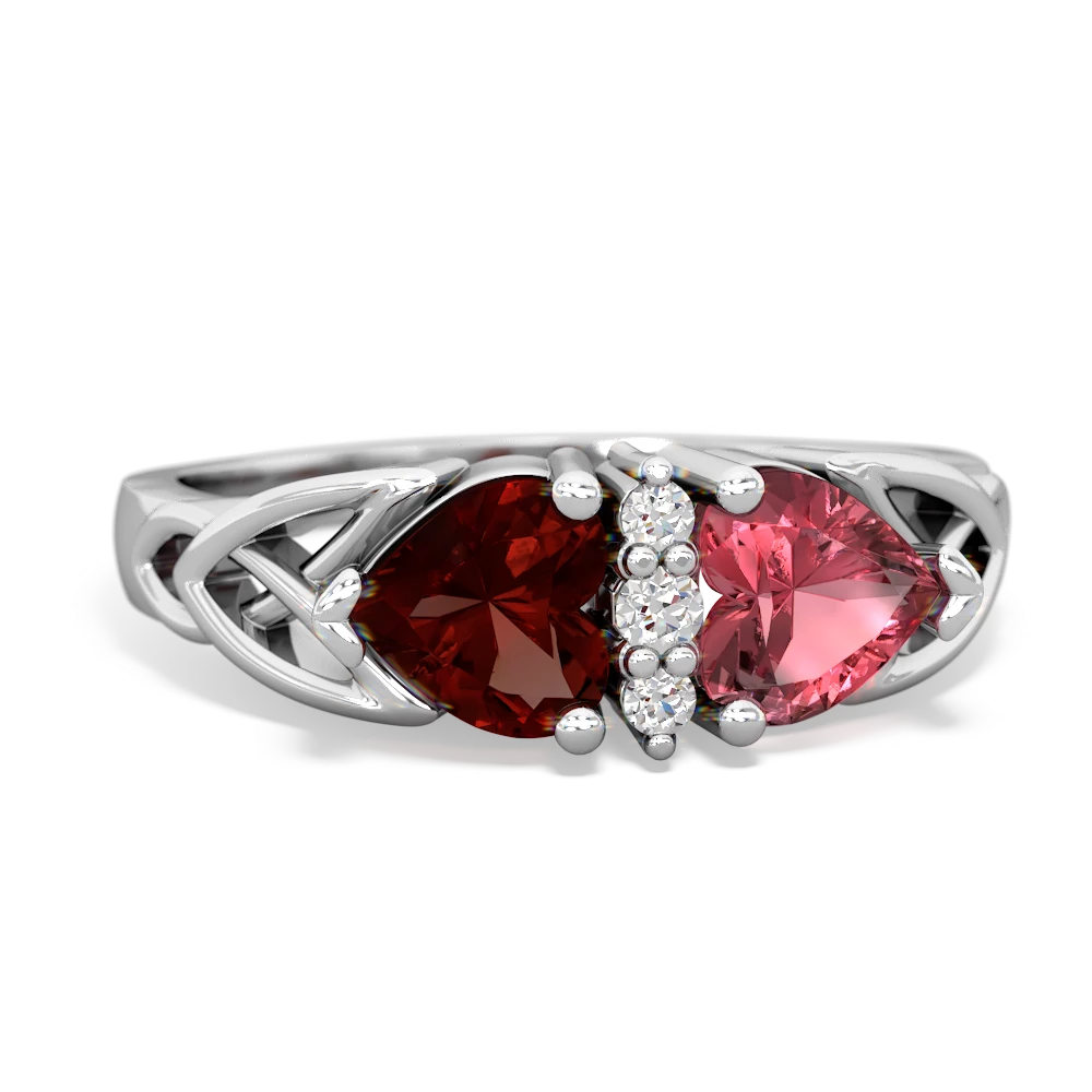 Garnet Celtic Knot Double Heart 14K White Gold ring R5040