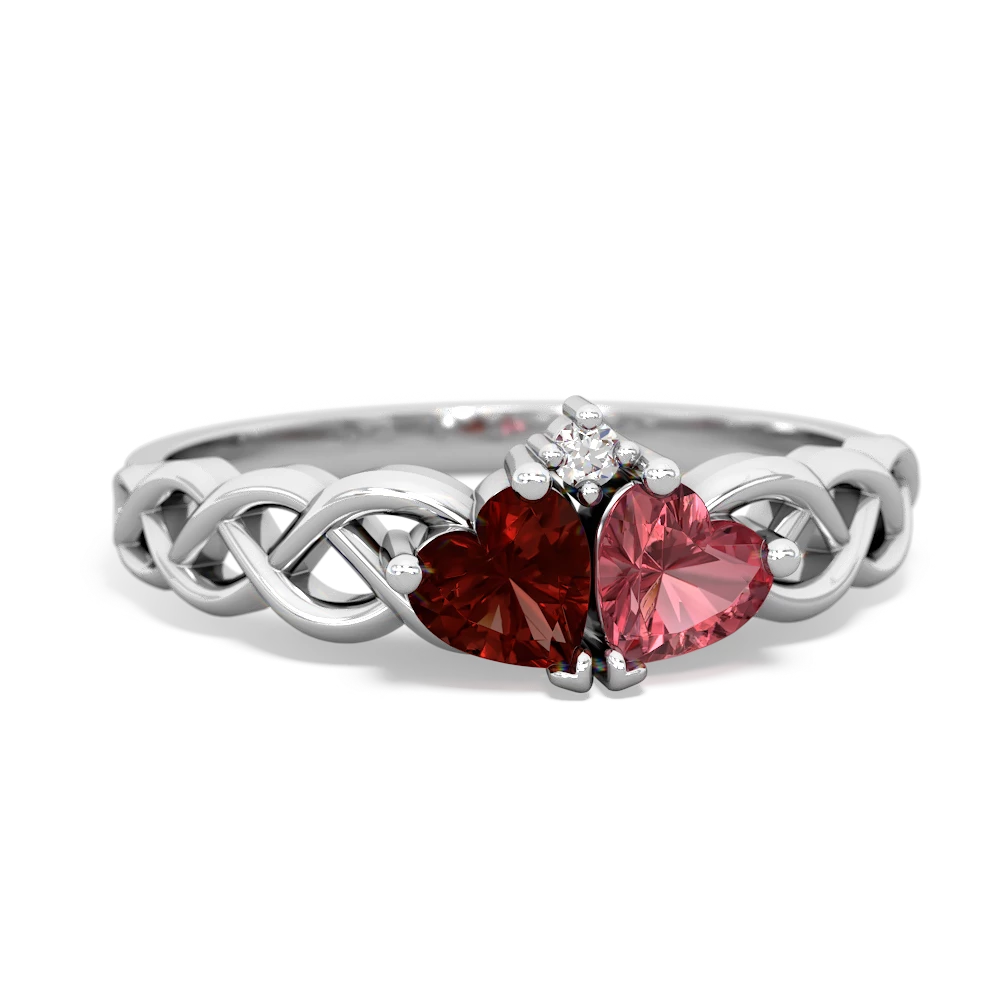 Garnet Heart To Heart Braid 14K White Gold ring R5870