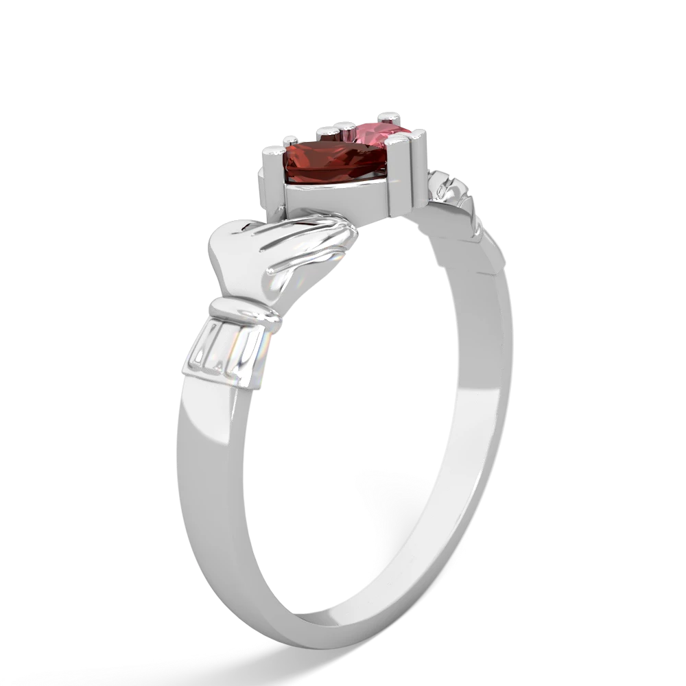 Garnet 'Our Heart' Claddagh 14K White Gold ring R2388